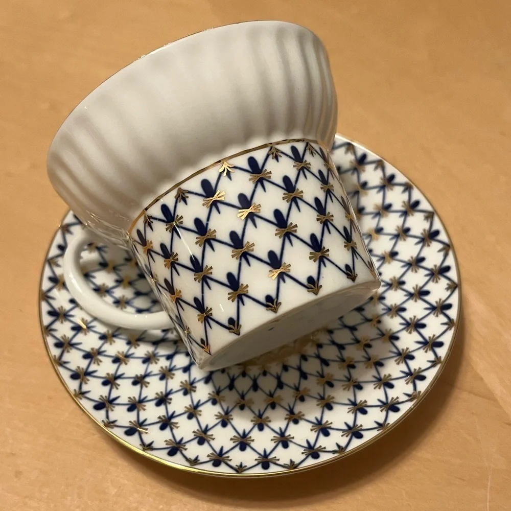 Lomonosov Imperial Bone China Porcelain Coffee Cup Wave Cobalt Net 155 ml